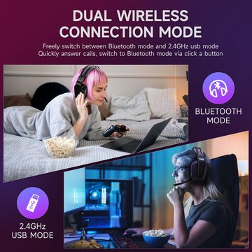Powerwill Kabelloses Gaming-Headset Bluetooth GamingKopfhörer Over-Ear-Kopfhörer Kopfhörer (Wireless, Bluetooth, RGB-Beleuchtung,kompatibel mit PC, PS4, PS5, mit Federungsbügel)