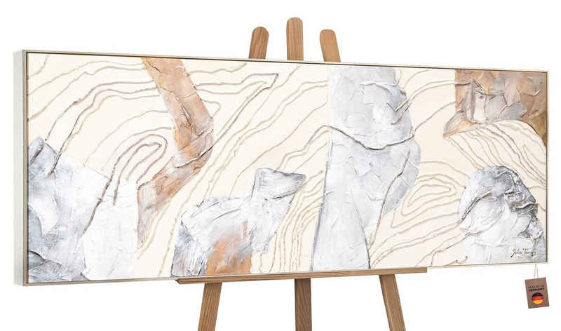 YS-Art Gemälde Sinfonie, Abstrakte Bilder, Abstraktes Leinwand Bild Handgemalt Streifen Beige Braun Weiß