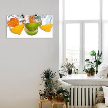 Artland Wandbild Zitrusfrüchte fallen in klares Wasser, Lebensmittel (1 St), als Leinwandbild, Poster, Wandaufkleber in verschied. Größen