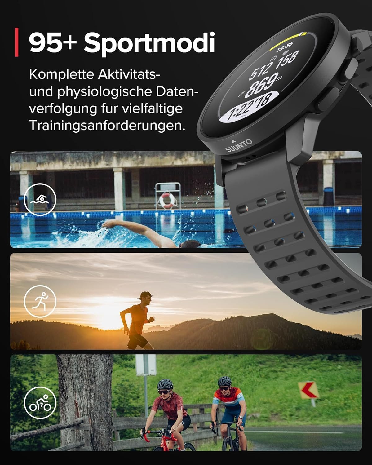 Suunto Smartwatch (4,3 cm, android ios), Ultraleichte GPS Outdooruhr mit Navigation, Sensorik