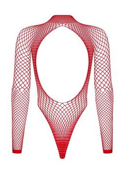 Obsessive Body Langarm Netz-Body rot elastisch transparent rückenfrei