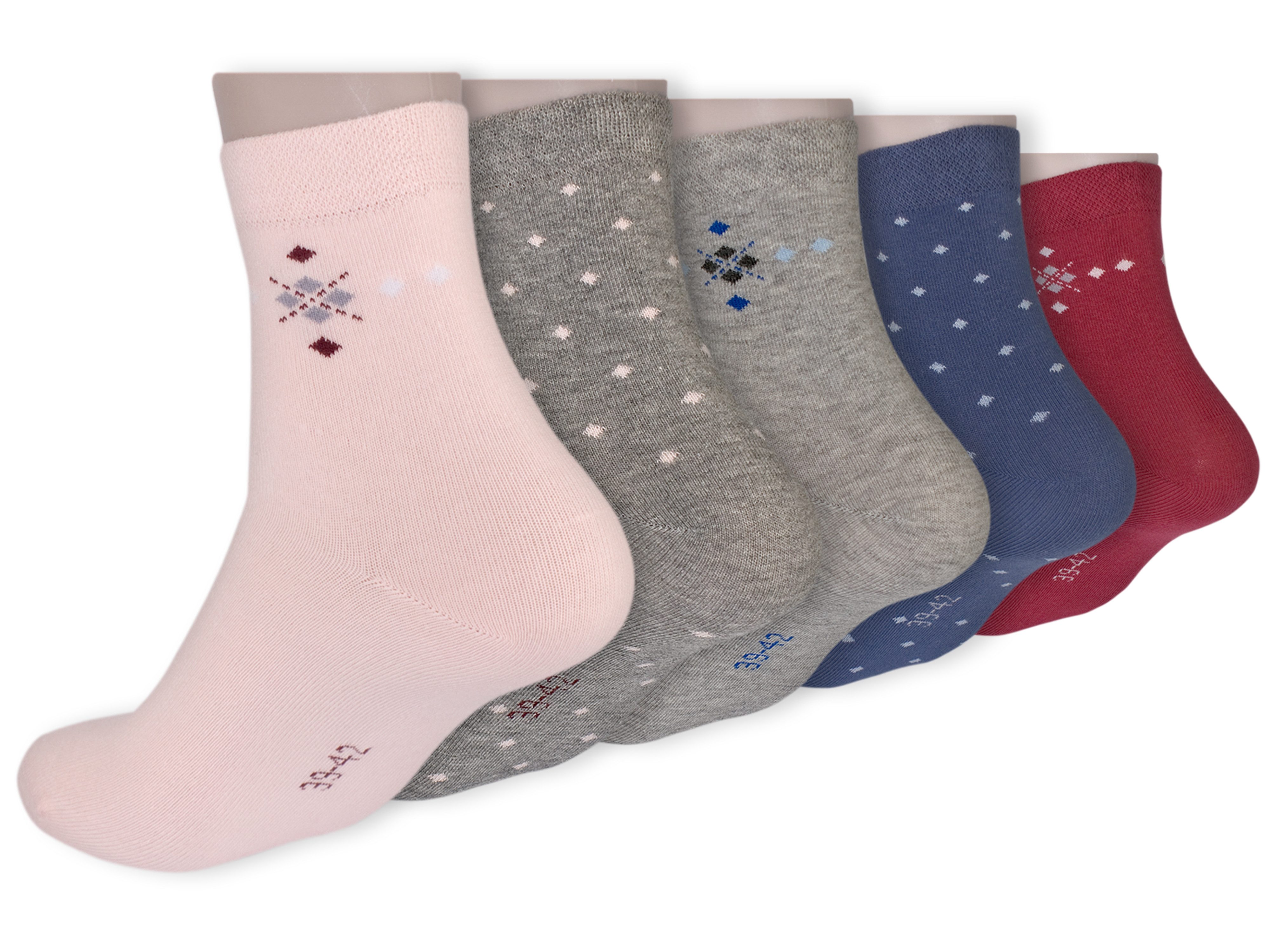 Die Sockenbude Kurzsocken WELLNESS (Bund, 5-Paar, blau rot rosa) mit Komfortbund ohne Gummi