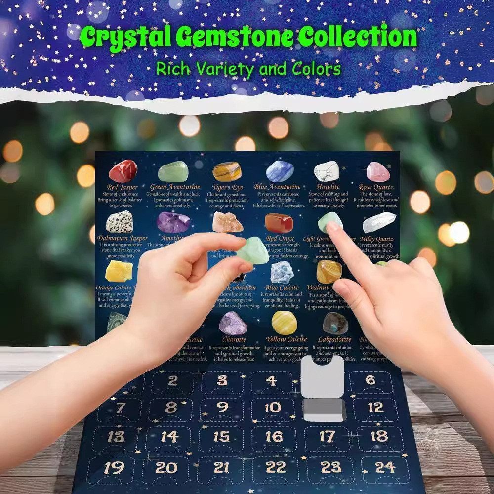 feinlux Adventskalender Geschenk-Countdown-Kalender Buntes Gestein Edelsteine Countdown