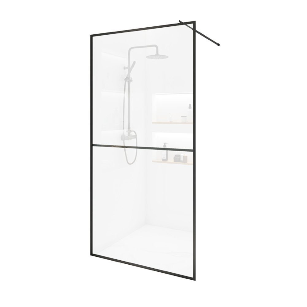HOME DELUXE Duschwand Duschabtrennung BAKI Schwarz 2 Raster, Einscheibensicherheitsglas