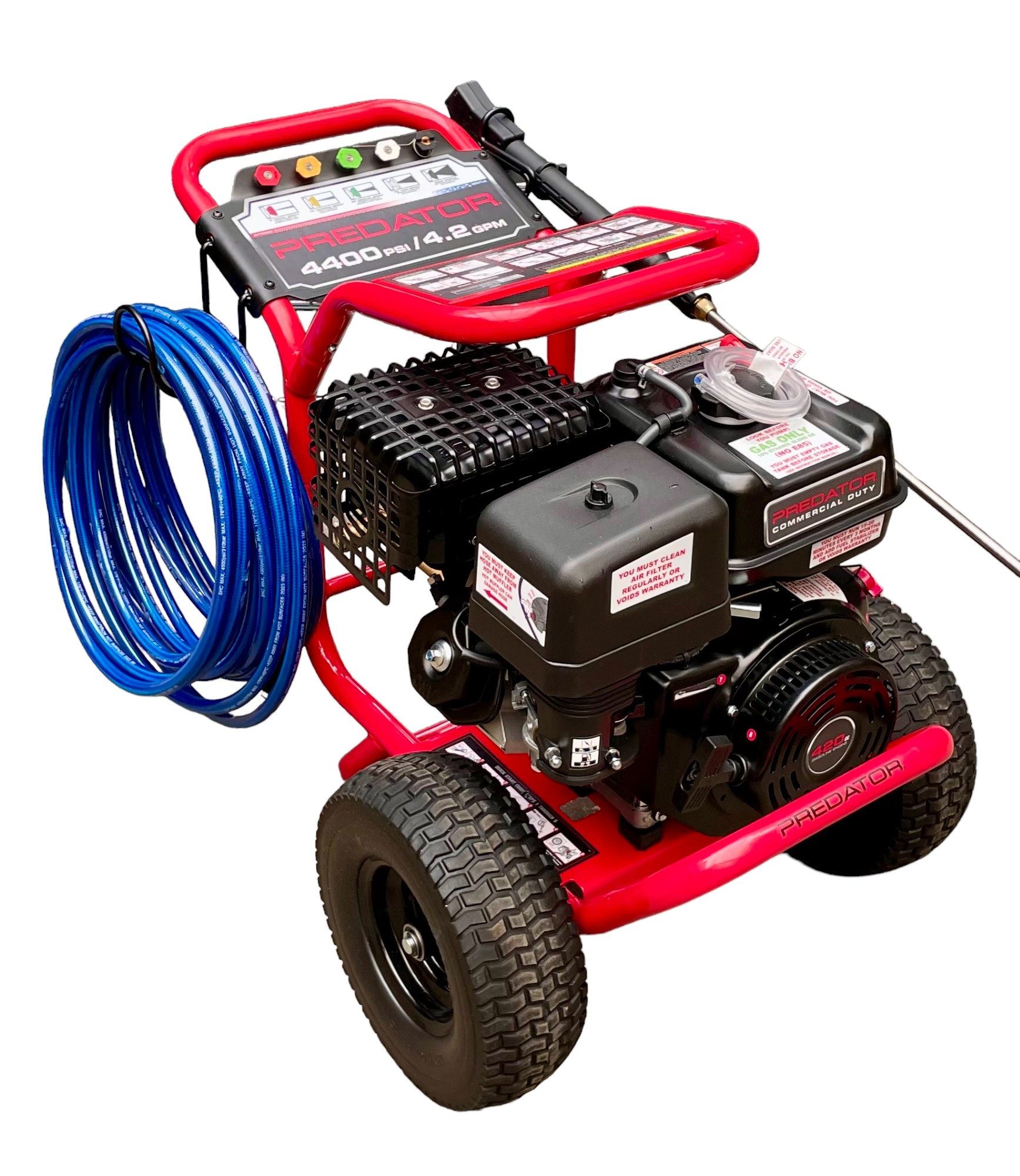 DeTec. Hochdruckreiniger Predator Benzin Hochdruckreiniger 13PS Flächenreiniger 420cm³, Druck max: 300,00 bar, Fördermenge max: 960,00 l/h, Triplex Keramik-Hochdruckpumpe, Steinreiniger, Industriereiniger