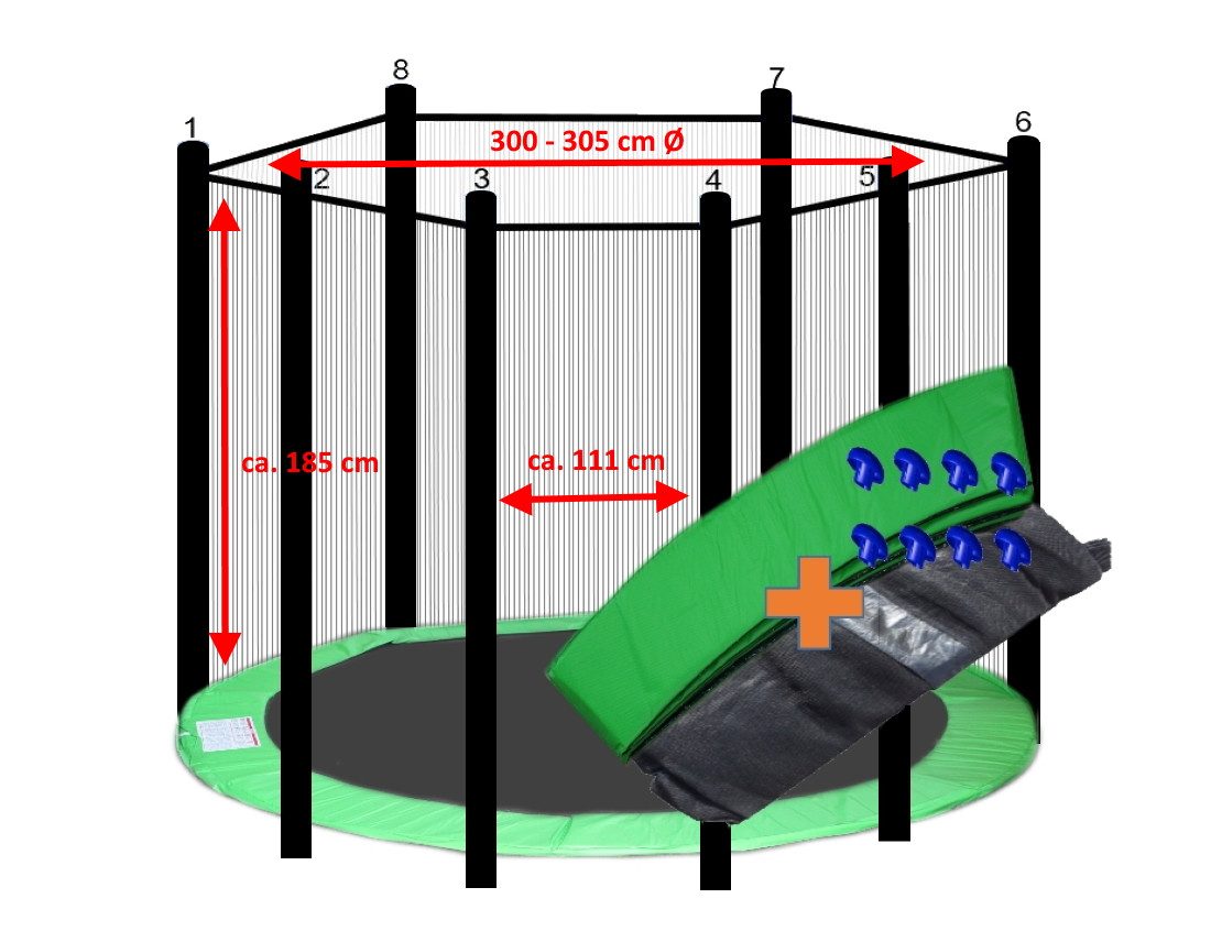 walexo Gartentrampolin Trampolin Randabdeckung mit Sicherheitsnetz für 8 Stangen, Ø 305 cm