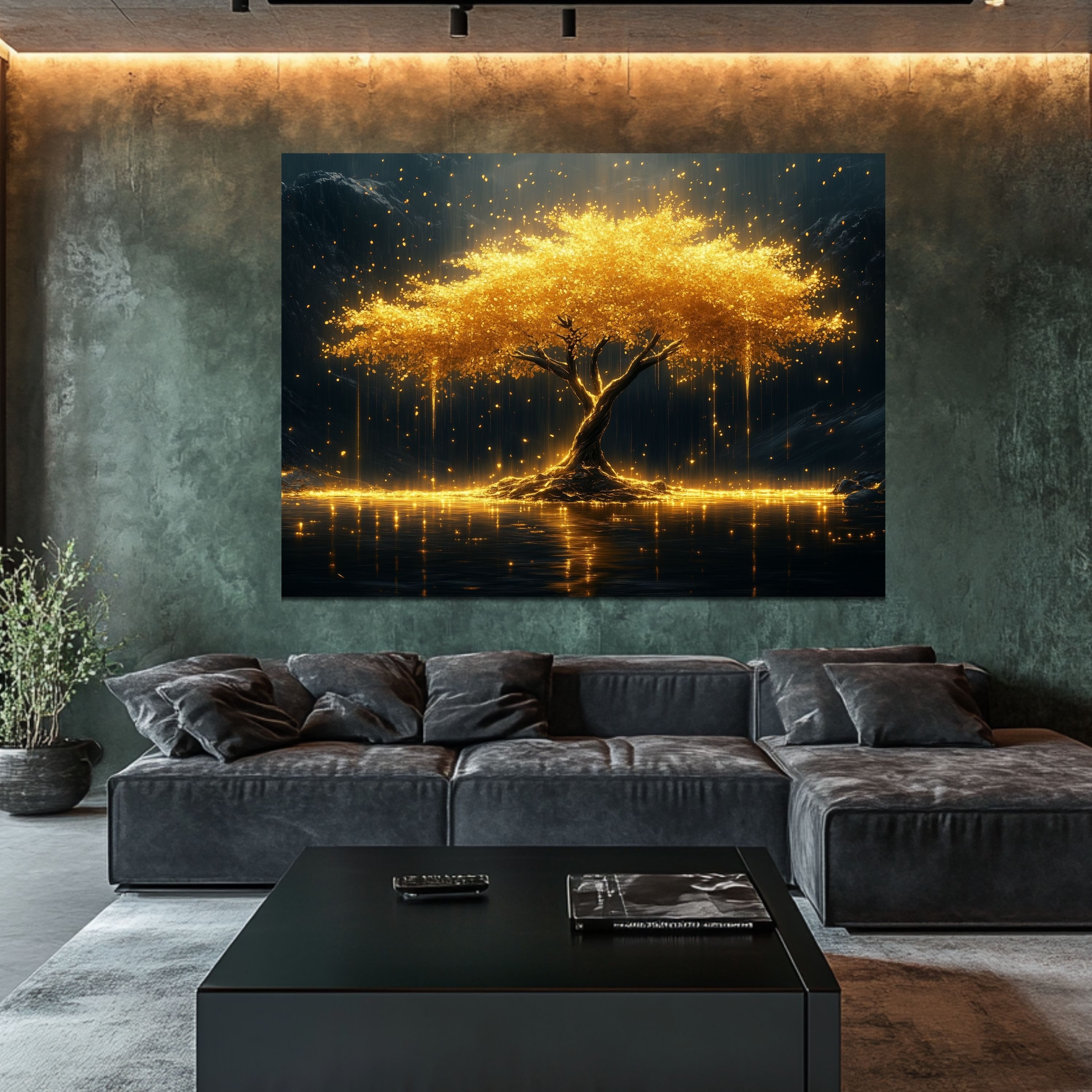 DARO Design Leinwandbild Modern Abstrakt Wandbilder XXL Wandbild Wand Deko Leinwand Bilder, (ausladender goldener Baum - Bild groß Wohnzimmer Esszimmer Schlafzi – Bild 4 von 5