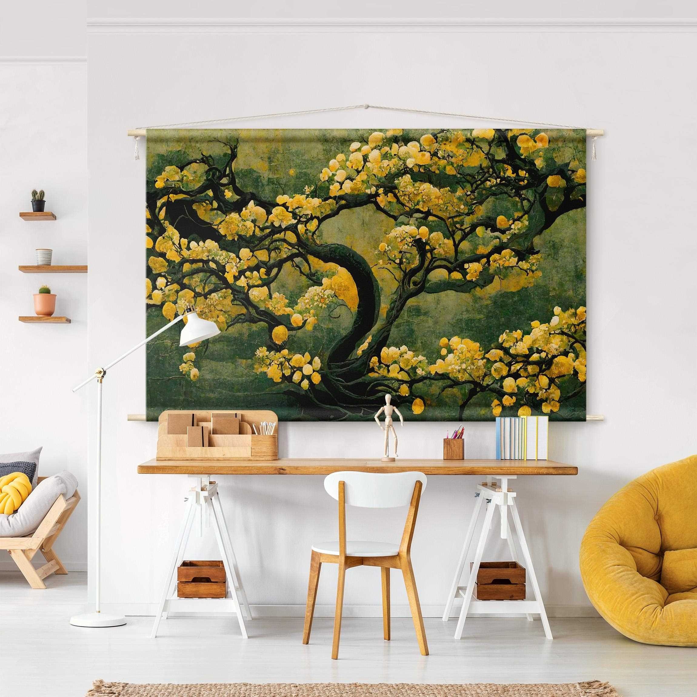 Bilderdepot24 Wandteppich modern Wald Abstrakt Wald grün, rechteckig, Höhe: 2.6 mm, großes Wandbild aus Natur-Baumwolle Wandbehang Stoffbild Tuch Wollseil