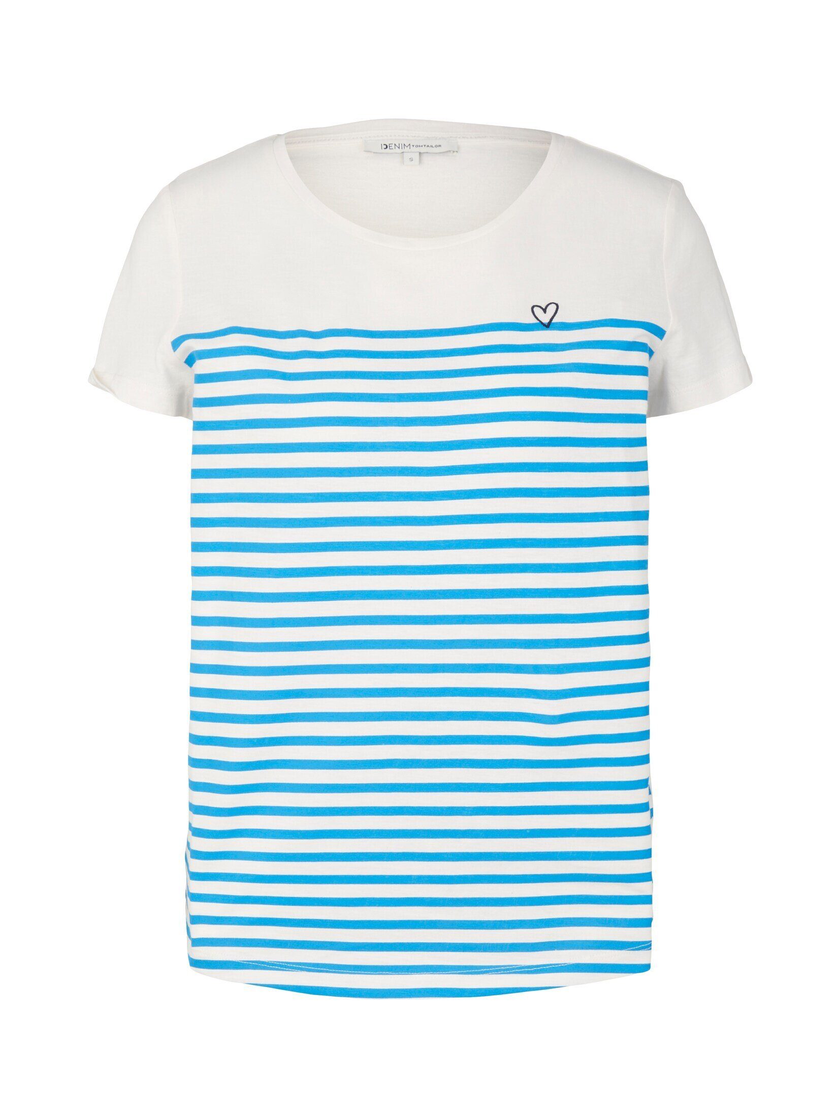 white blue Denim Stickerei TOM stripe TAILOR Langarmshirt mit Gestreiftes mid kleiner T-Shirt
