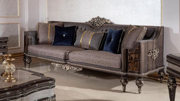 Casa Padrino Couchtisch Casa Padrino Luxus Barock Wohnzimmer Set Grau / Dunkelbraun / Gold - 2 Sofas & 2 Sessel & 1 Couchtisch & 2 Beistelltische - Handgefertigte Wohnzimmer Möbel im Barockstil - Edel & Prunkvoll