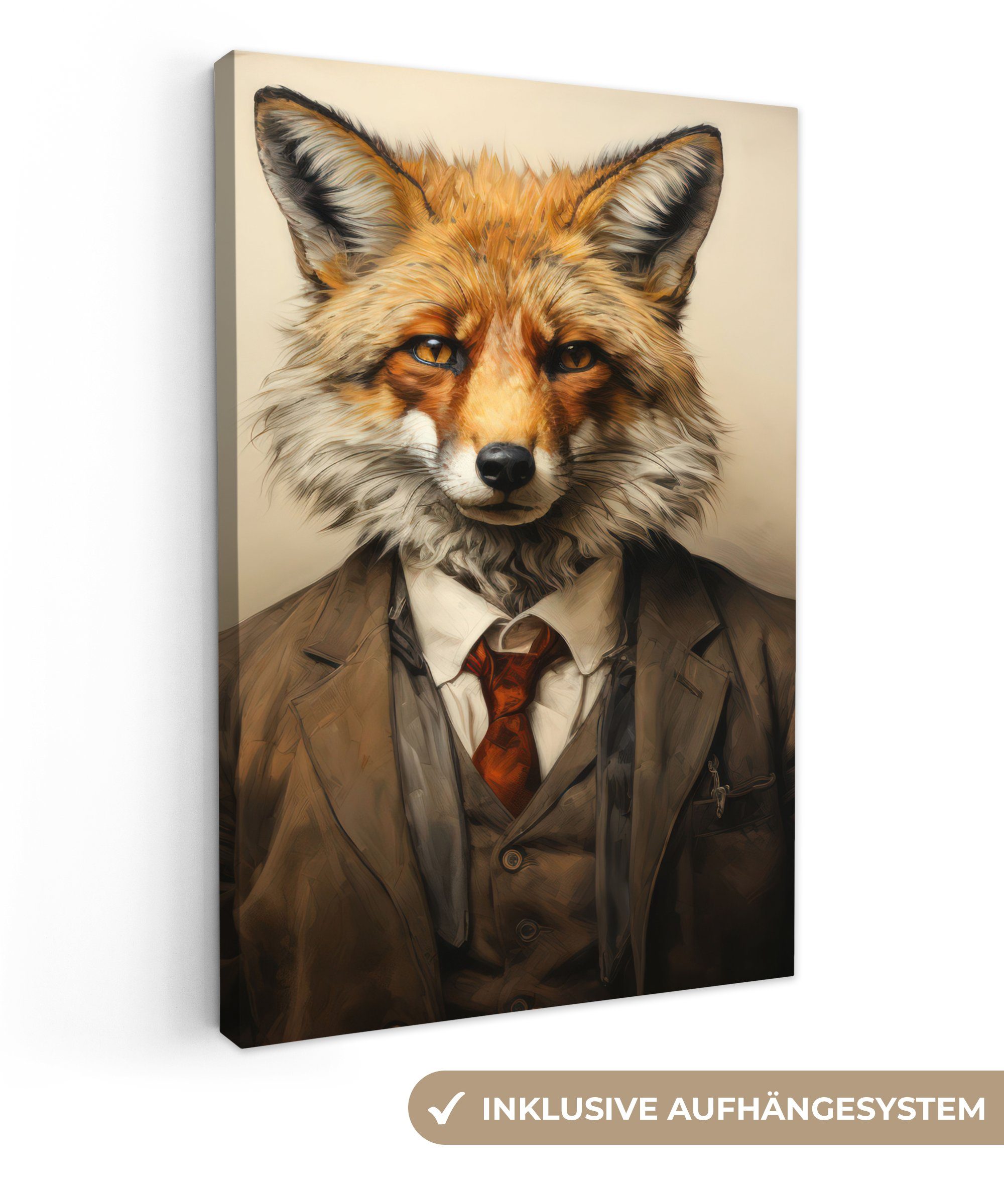 OneMillionCanvasses® Leinwandbild Vintage - Fuchs - Anzug - Tiere - Licht, günstig online kaufen