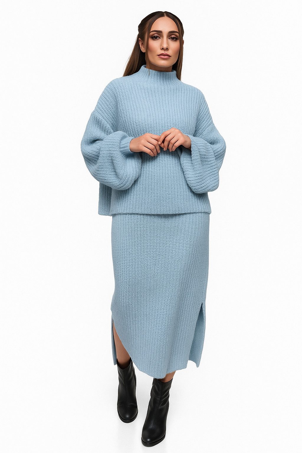 Worldclassca Strickkleid Worldclassca Strickkleid Strickanzug Oversize Pullover + Rock 2tlg Set Neue Kollektion - Stilvolle und gemütliche Strickmode für Damen