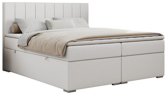 MKS MÖBEL Boxspringbett ALLY, Doppelbett mit Multipocket-Matratze, Praktisch Polsterbett Kunstleder Weiss 120x200 cm