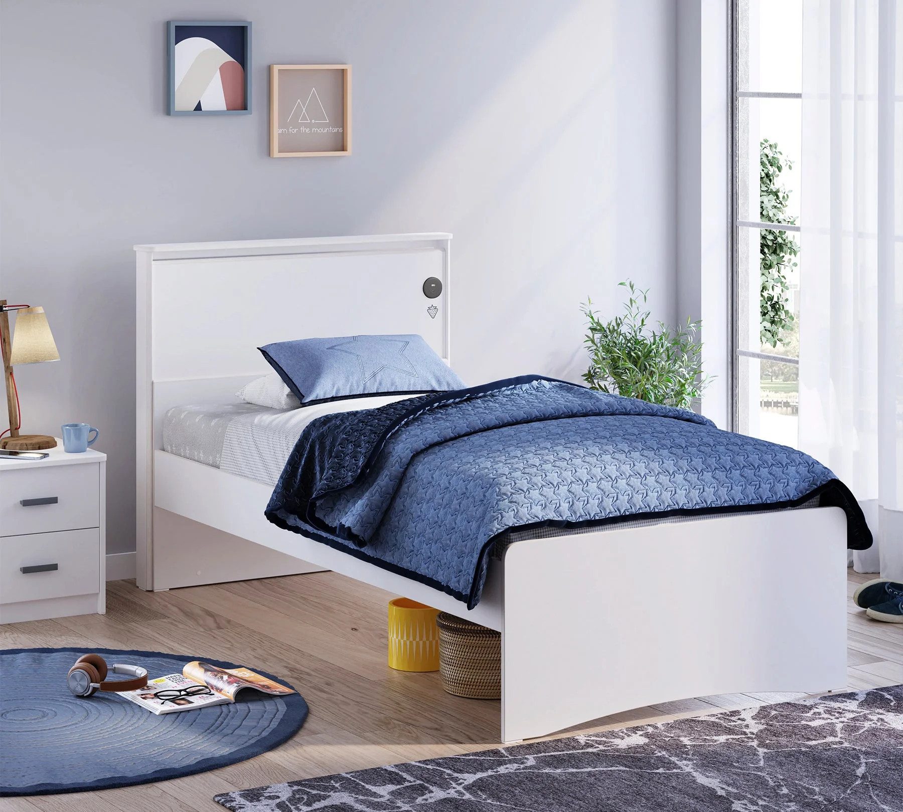 Möbel-Zeit Bett WHITE mit Kopfteil, 100x200 - 120x200 cm, Optional mit Matratze