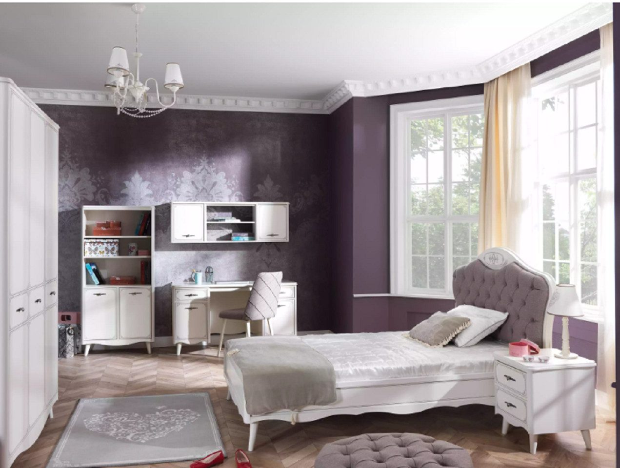 Jugendzimmer-Set Modernes Jugendzimmer mit Kleiderschrank und Schreibtisch