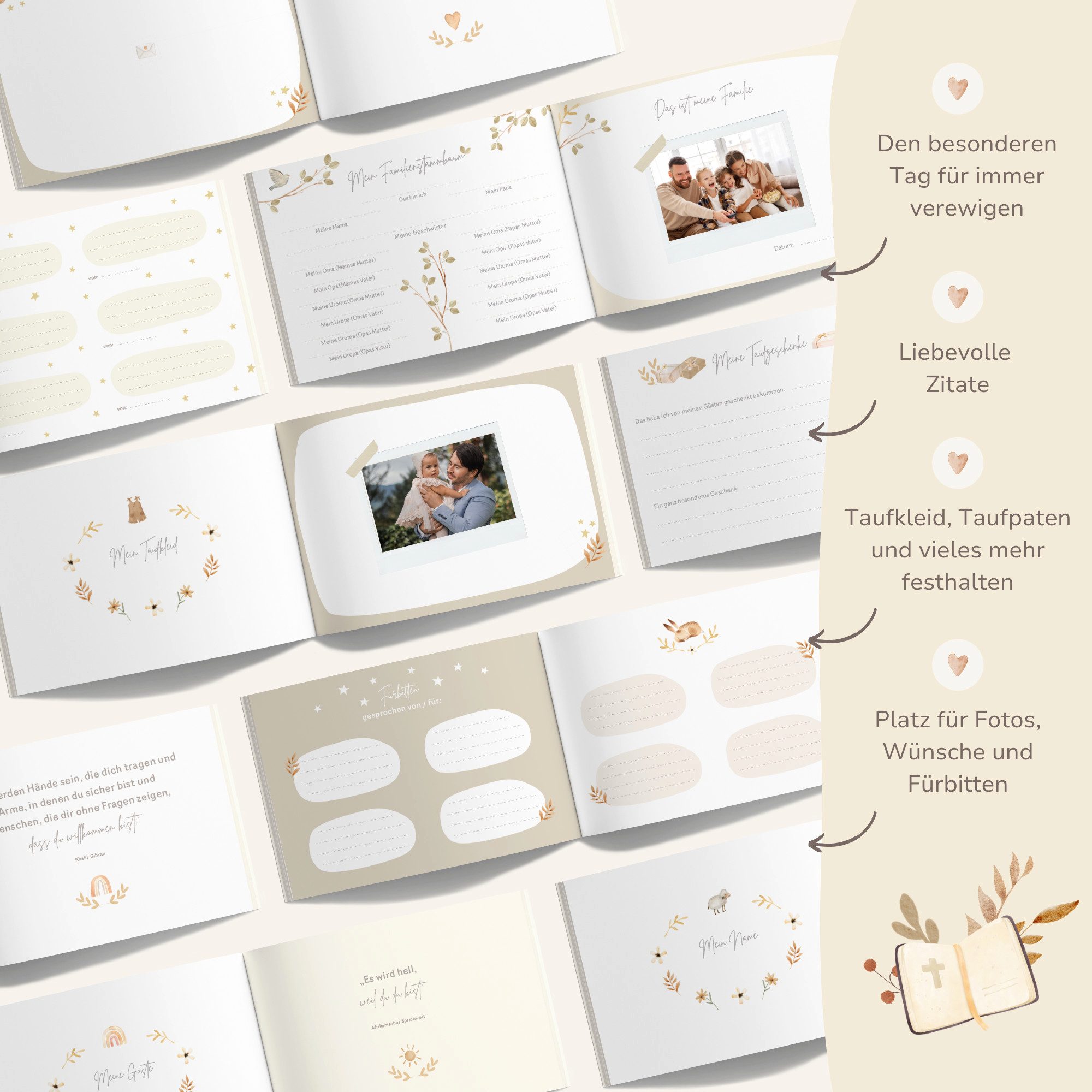 MeinBaby123® Tagebuch Taufbuch vergoldet, Meine Taufe, Taufalbum Erinnerungsalbum, Geschenk zur Taufe, Gästebuch Taufe, Fotobuch Taufe