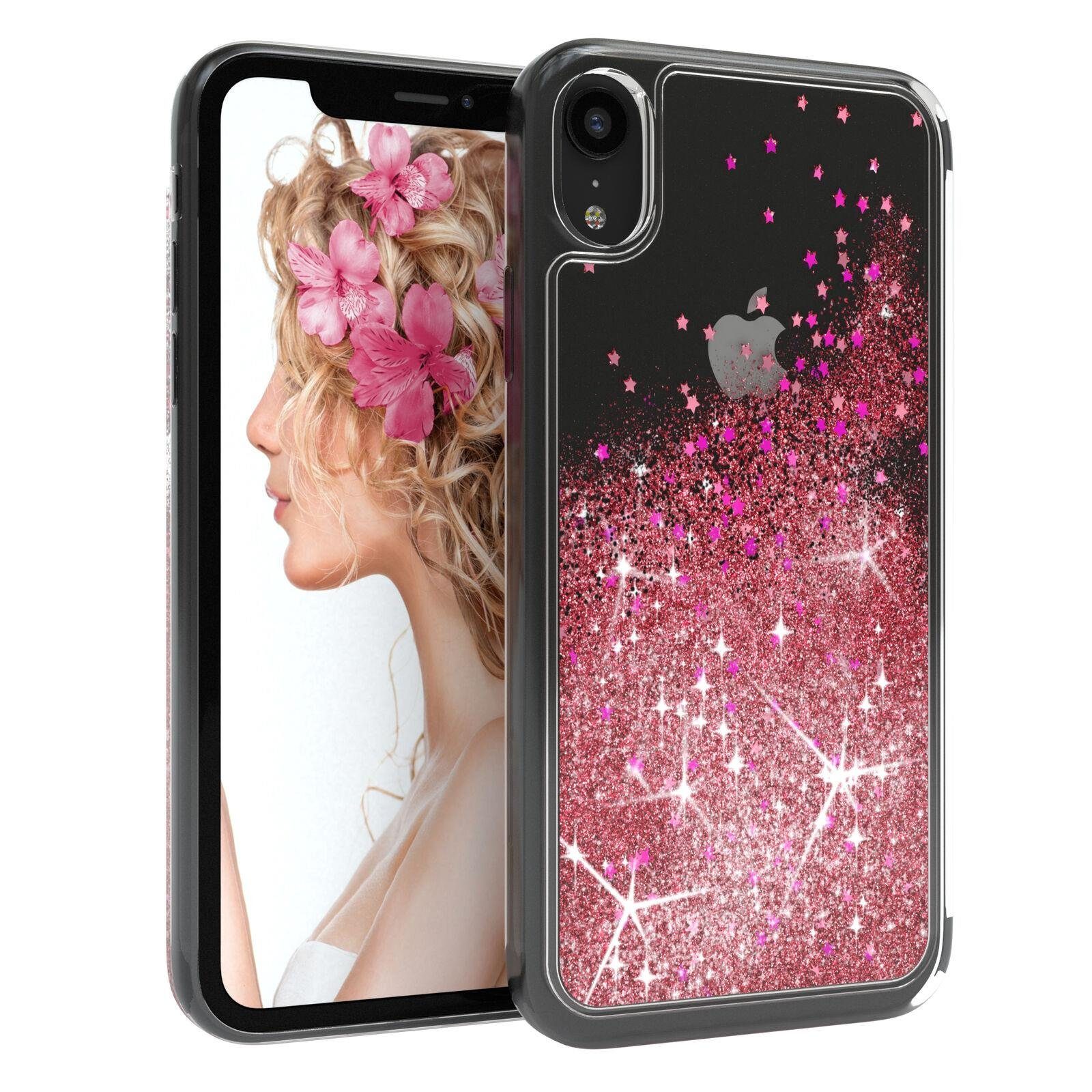 EAZY CASE Handyhülle Liquid Glittery Case für Apple iPhone XR 6,1 Zoll, Hülle Glitzer Flüssig durchsichtig Phone Case stoßfestes Etui Rosa