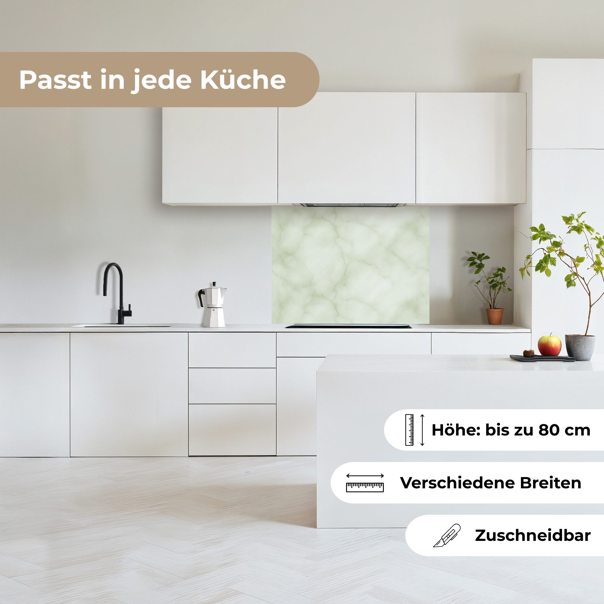 KitchenYeah Küchenrückwand selbstklebend (keine Folie) Grün - Marmor - Adern, (1-tlg), Spritzschutz, Küche, Rückwand, Küchenwand, Küchenfront, 80x60 cm – Bild 4 von 5