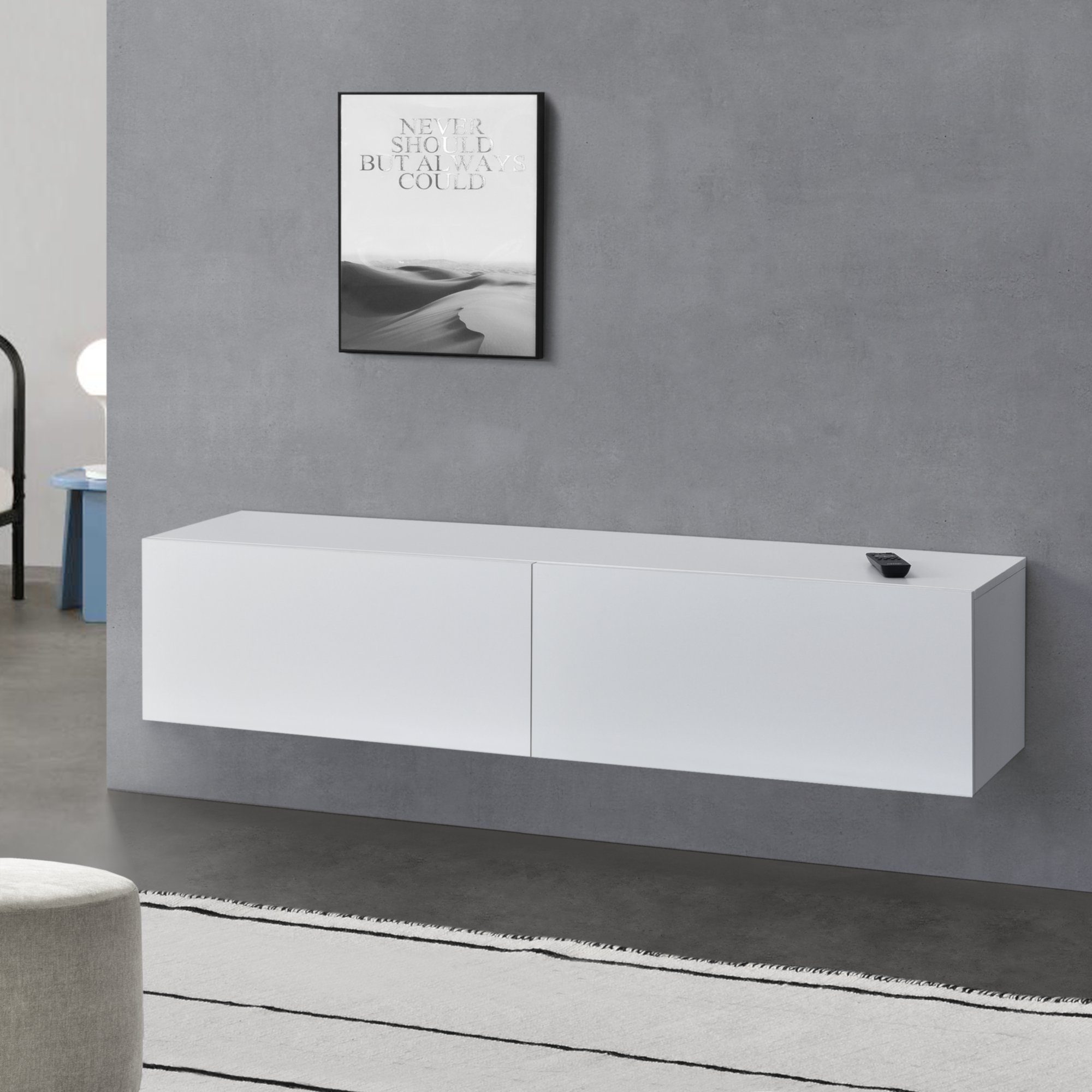 en.casa Hängeschrank »Evaton« TV Lowboard 140cm, 2 Ablagefächer, Weiß, matt günstig online kaufen