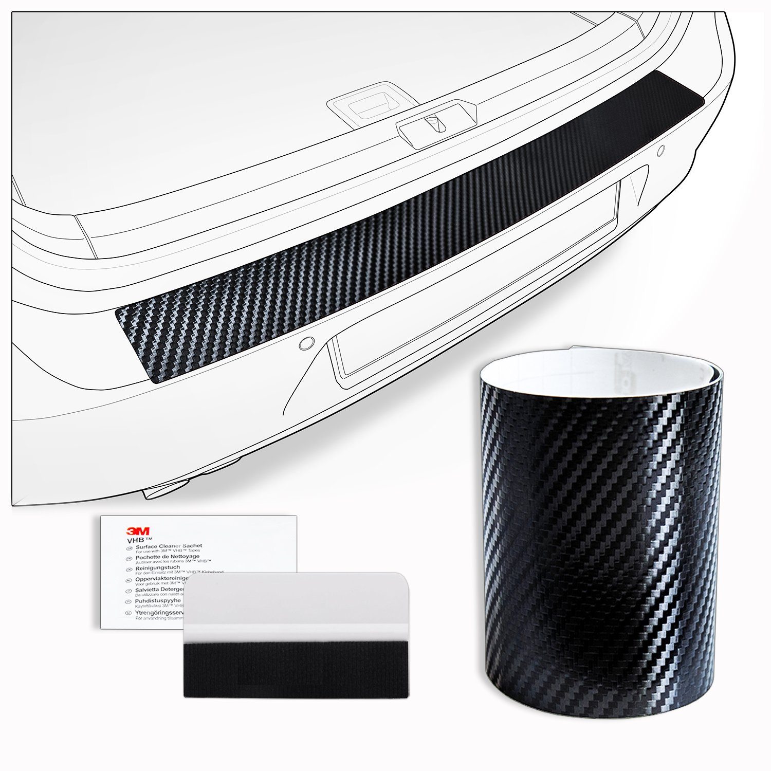 tuning-art Ladekantenschutzfolie FL134 Ladekantenschutz Folie mit Rakel für Honda Civic 10 X 2017- Carbon-Look