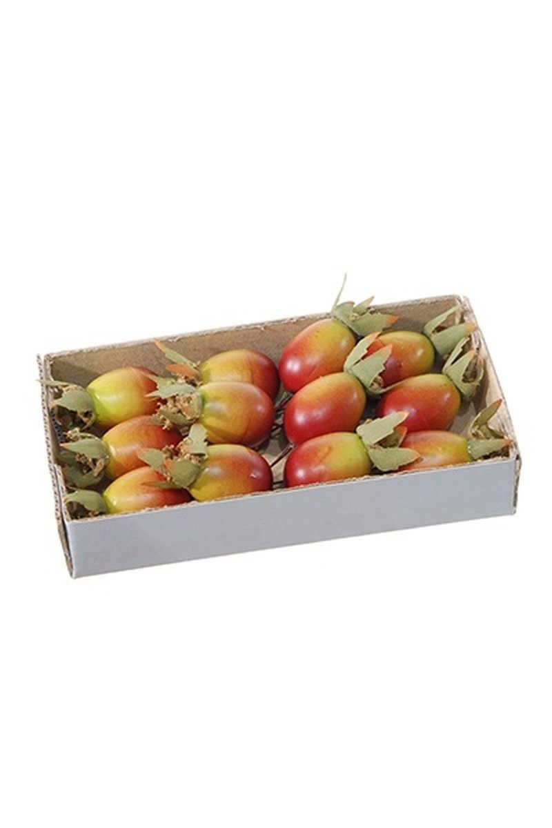 Kunstpflanze Deko Obst Hagebutte ZENNY mit Draht, 12 Stück, rot-gelb, 3,5cm, Ø1,8cm Hagebutte (Heckenrose), artplants, Höhe 3.0 cm