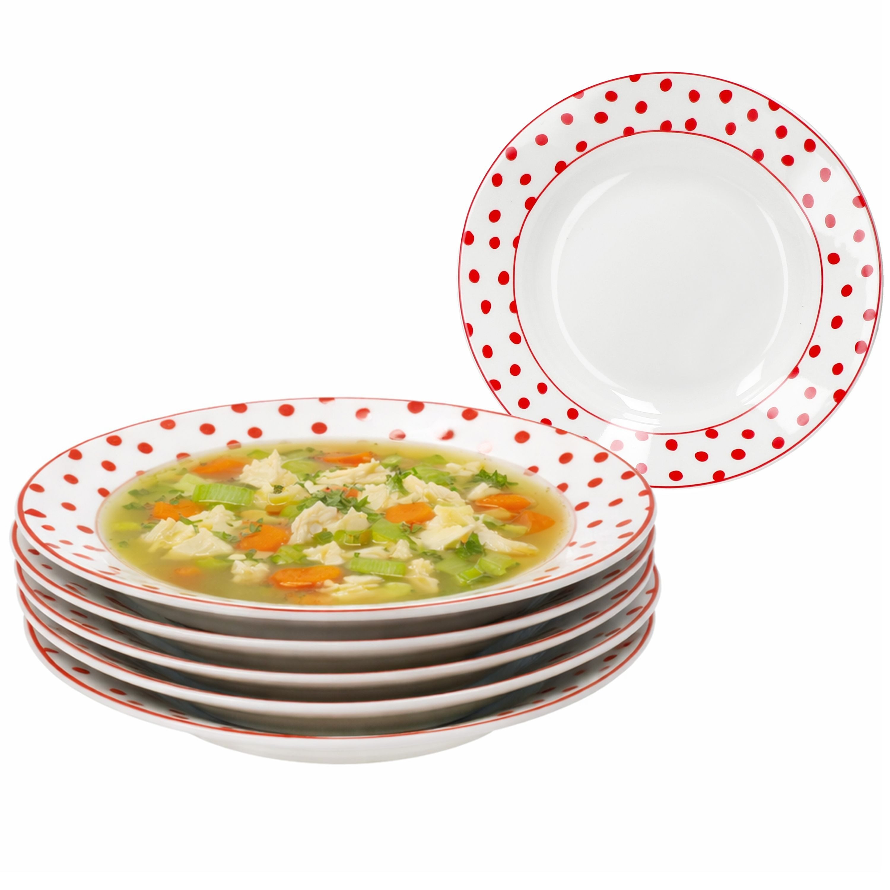 MamboCat Suppenteller MamboCat 6er Suppenteller Set rot gepunktet 200ml Steingut weiß Pasta, (6 St)