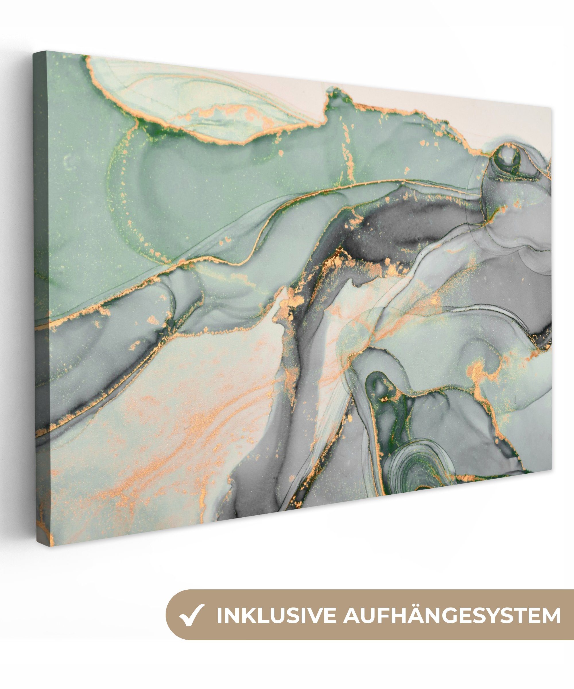 OneMillionCanvasses® Leinwandbild Gold - Marmor - Grün - Luxus - Glitzer - günstig online kaufen