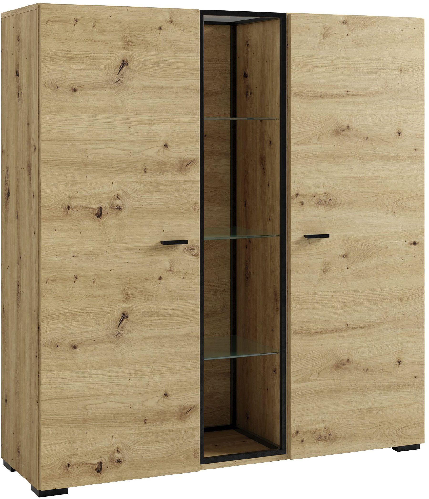 byLIVING Highboard FRAME, Artisan Eiche, 9 Fächer, offene Fächer mit Glasböden im Metallrahmen