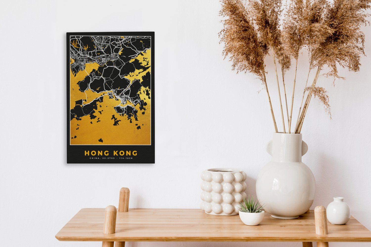 Karte, Leinwandbild Zackenaufhänger, Leinwandbild - (1 - - bespannt Gemälde, Stadtplan Gold St), OneMillionCanvasses® Hongkong fertig inkl. 20x30 cm