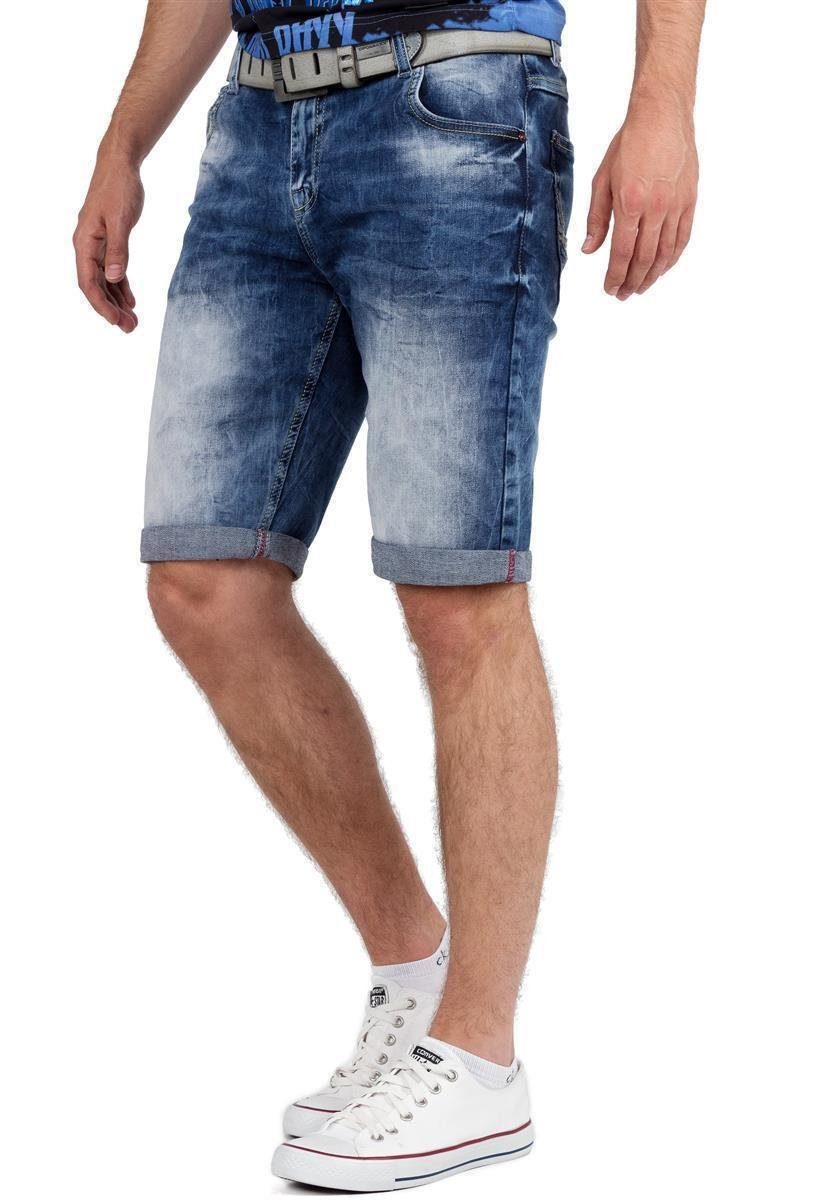 Cipo & Baxx Jeansshorts Herren Regular Fit Kurze Hose Stonewashed BA-21CB17 mit auffälligen und dekorativen Nähten