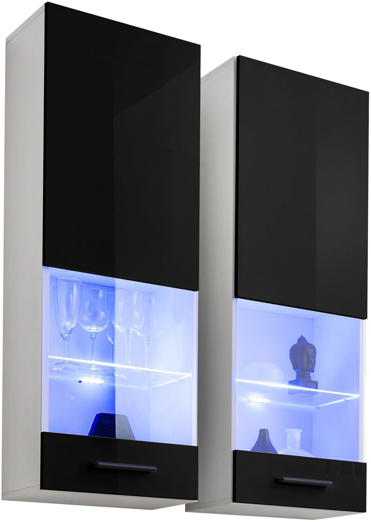 99rooms Vitrine Teka VII (Hängevitrine, Glasvitrine, Wohnmöbel) 2xVitrine, wahlweise mit LED-Beleuchtung, mit Glaseinsatz, viel Stauraum, Modern Design, variabel hängbar, aus Holzwerkstoff