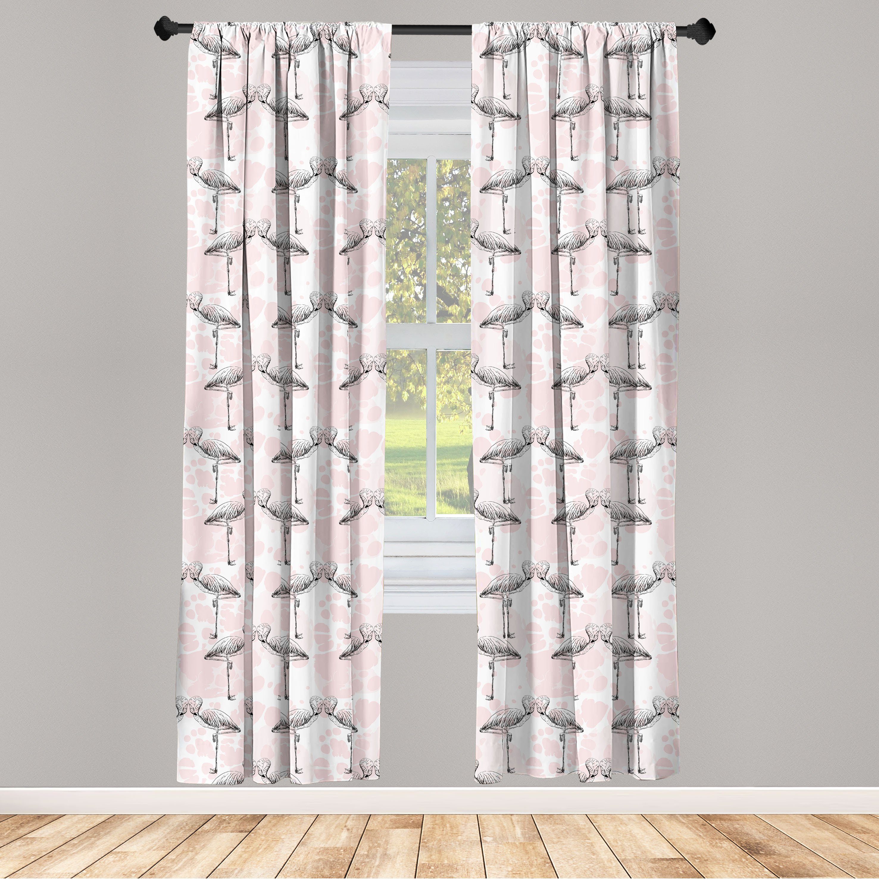 Gardine Vorhang für Wohnzimmer Schlafzimmer Dekor, Abakuhaus, Microfaser, Flamingo Herz-Liebe Valentines | Fertiggardinen