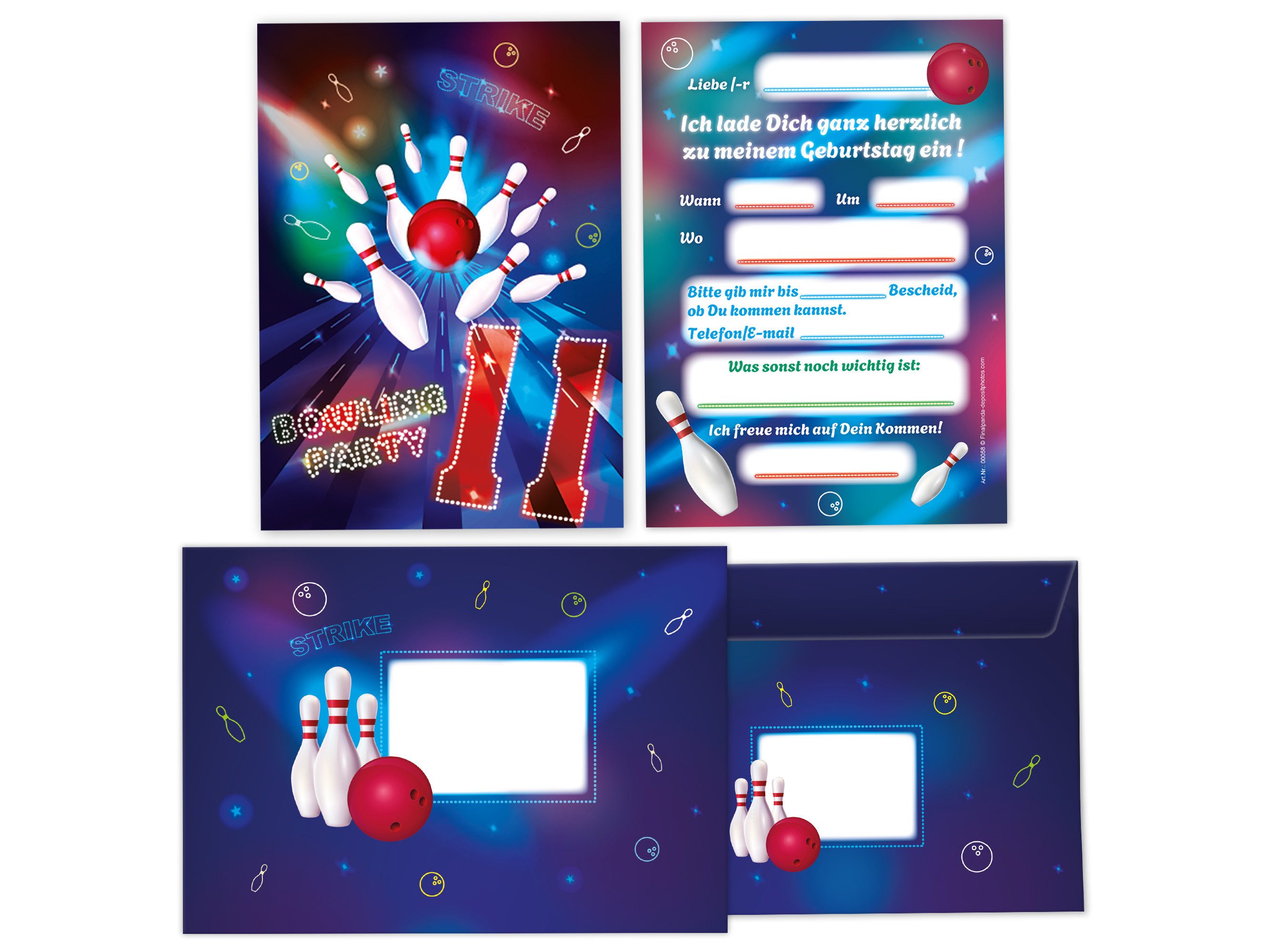 Einladungskarten Bowling zum 11. Geburtstag Mädchen Jungen Einladungen mit Umschlägen
