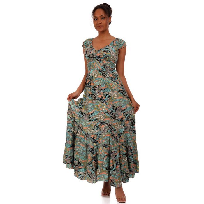 YC Fashion & Style Maxikleid Damen Maxikleid Bohemian Kleid mit Carmen Ausschnitt (1-tlg) bequem zu tragen mit kurzen Ärmel mit floralem Druck