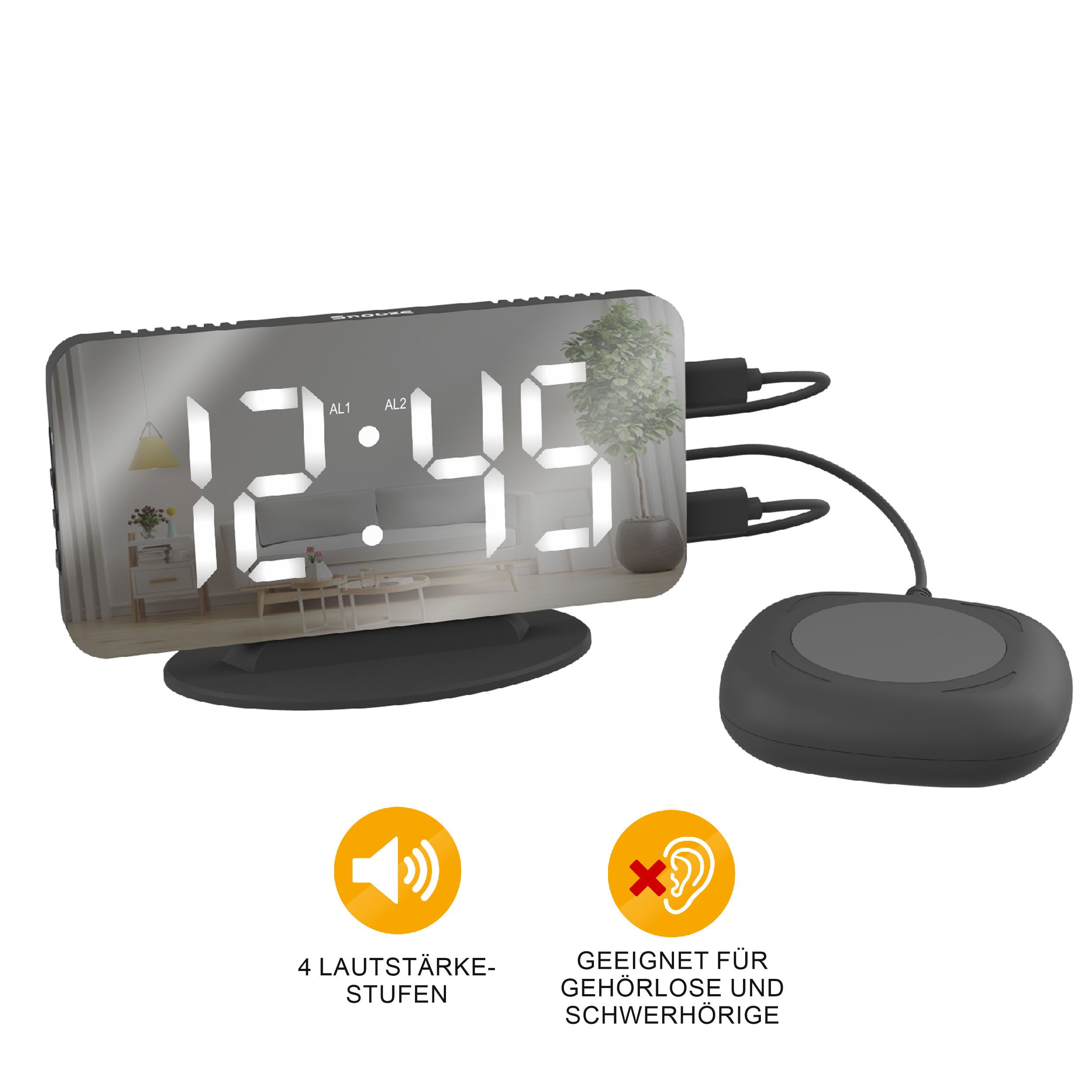 Miraval Quarzwecker Miraval Spiegelwecker mit Vibrationskissen 3 Weckmodi, Vibrationskissen, USB-C Ladeanschlüsse