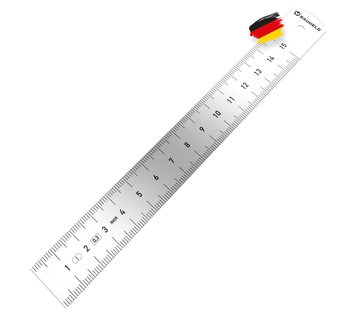 BAUHELD Lineal Stahlmaßstab, 150mm 300mm [EG-1] - Stahllineal mit INCH und CM [Made in Germany]