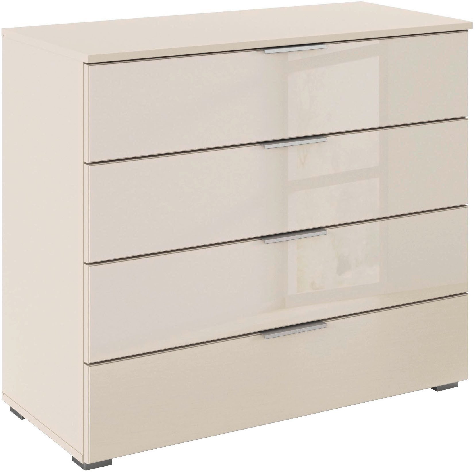 OTTO home Schubkastenkommode Sideboard Schubladenkommode Schubladenkommode AGORDO mit Glasfront (in zwei Griff-Farben, Breite 80 cm), vier große und geräumige Schubladen mit viel Stauraum MADE IN GERMANY