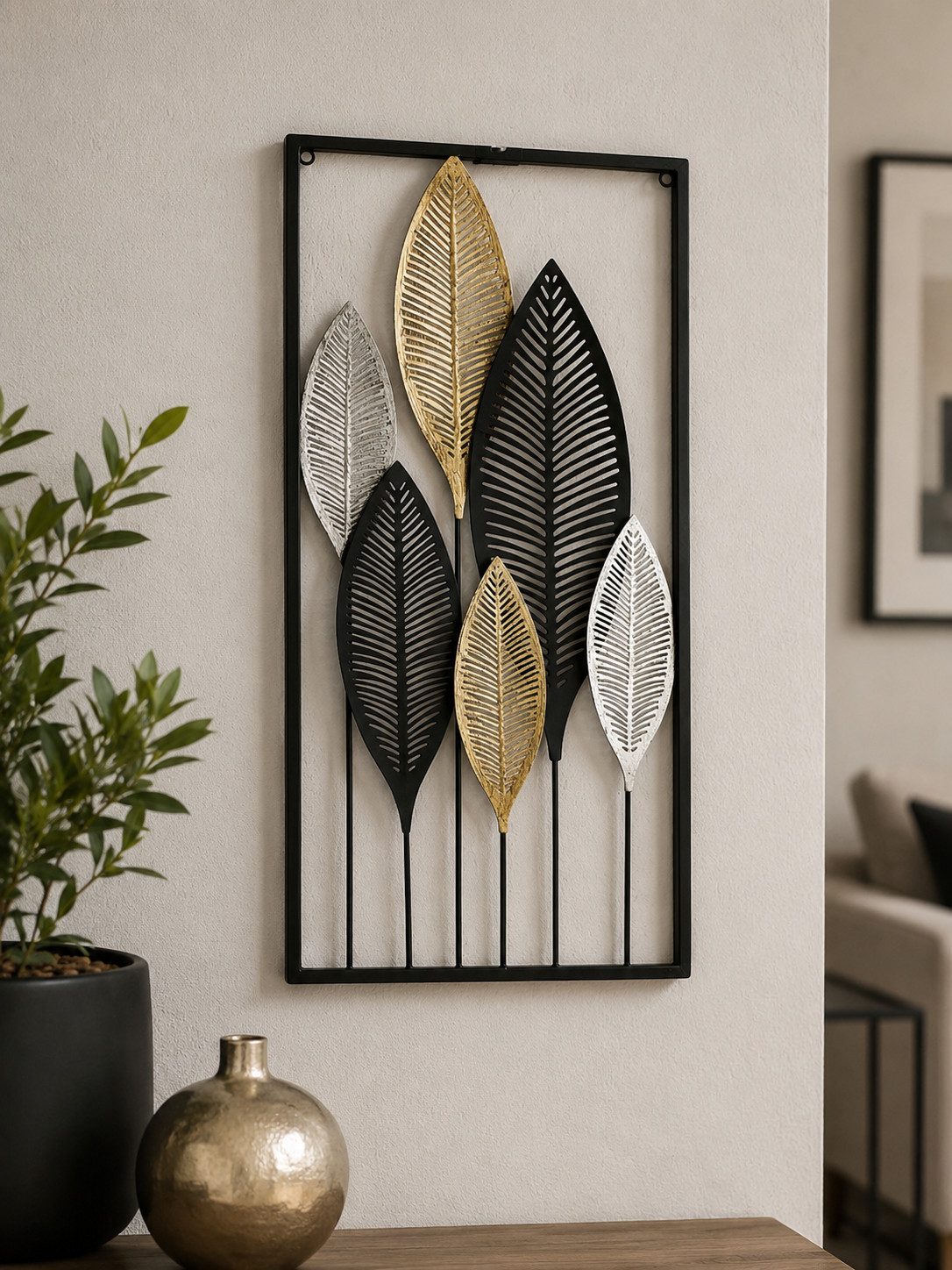 MF Wanddekoobjekt Metall Wandbild Blätter Virello moderne Wanddeko 75cm – Bild 4 von 5