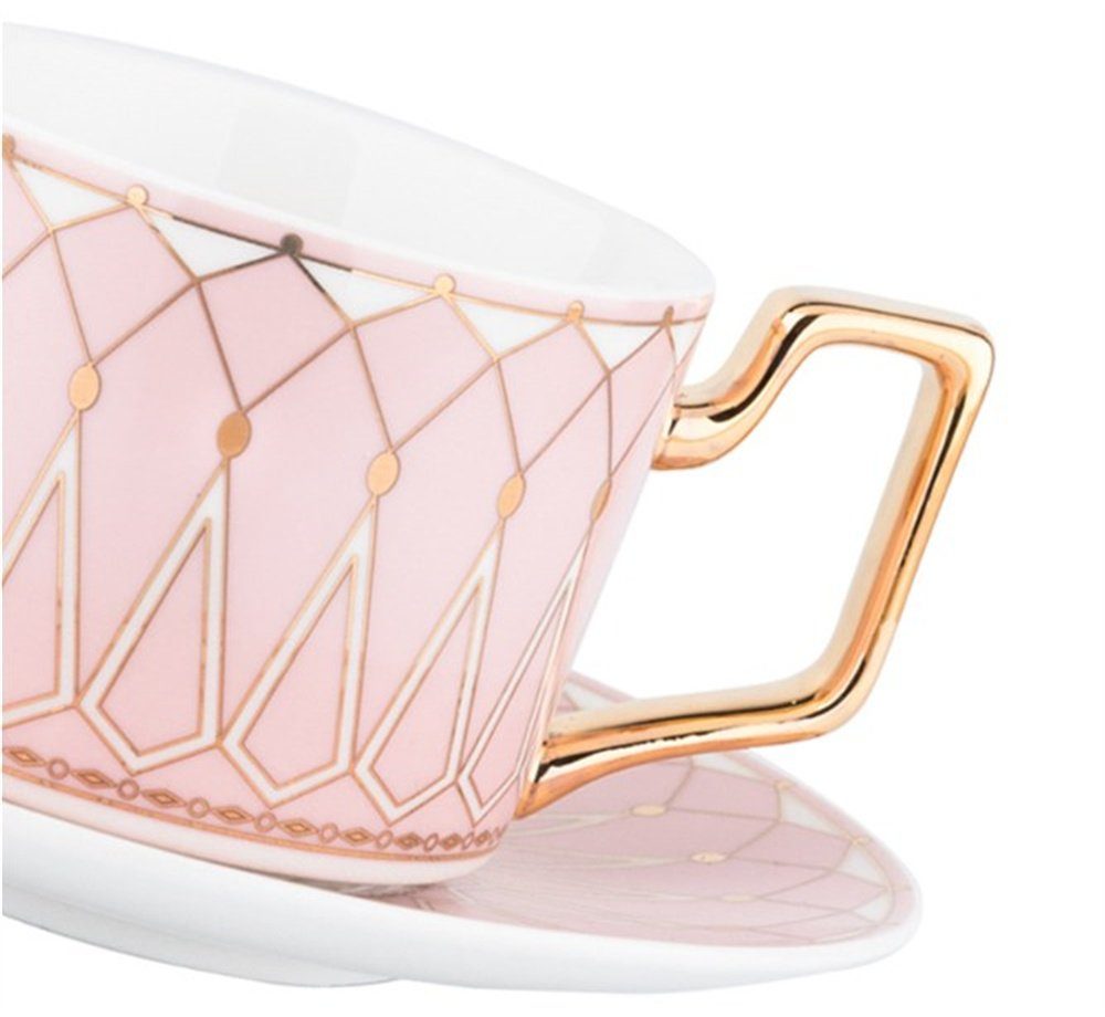 Dekorative Kaffeeservice Europäischer Keramik-Kaffeebecher, Tasse & (1-tlg), mit Untertasse und Set Löffel, Ceramic Teetasse Set Rosa Teetasse Untertassen