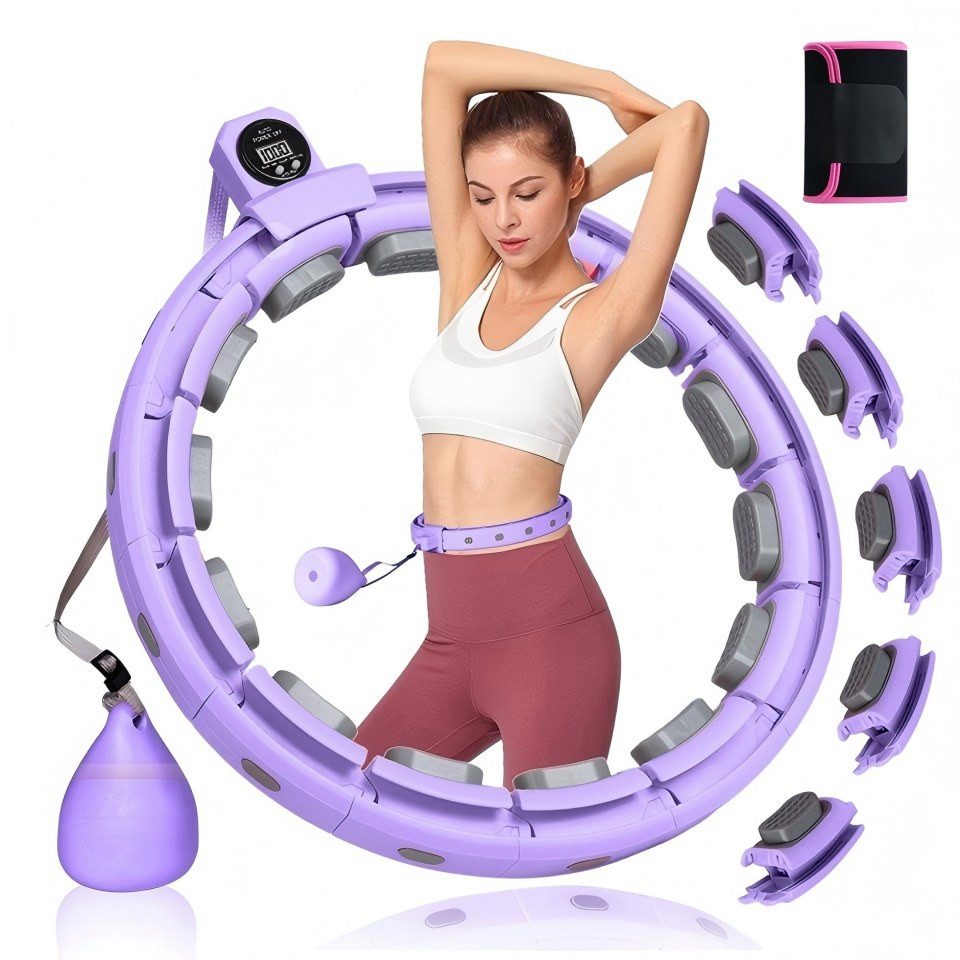 Xruiy Hula-Hoop-Reifen mit Massagebällen & Kalorienzähler, Smart verstellbarer Fitness-Hoop, mit Gewichtsbällen – leiser Bauchtrainer zur Fettverbrennung Zuhause