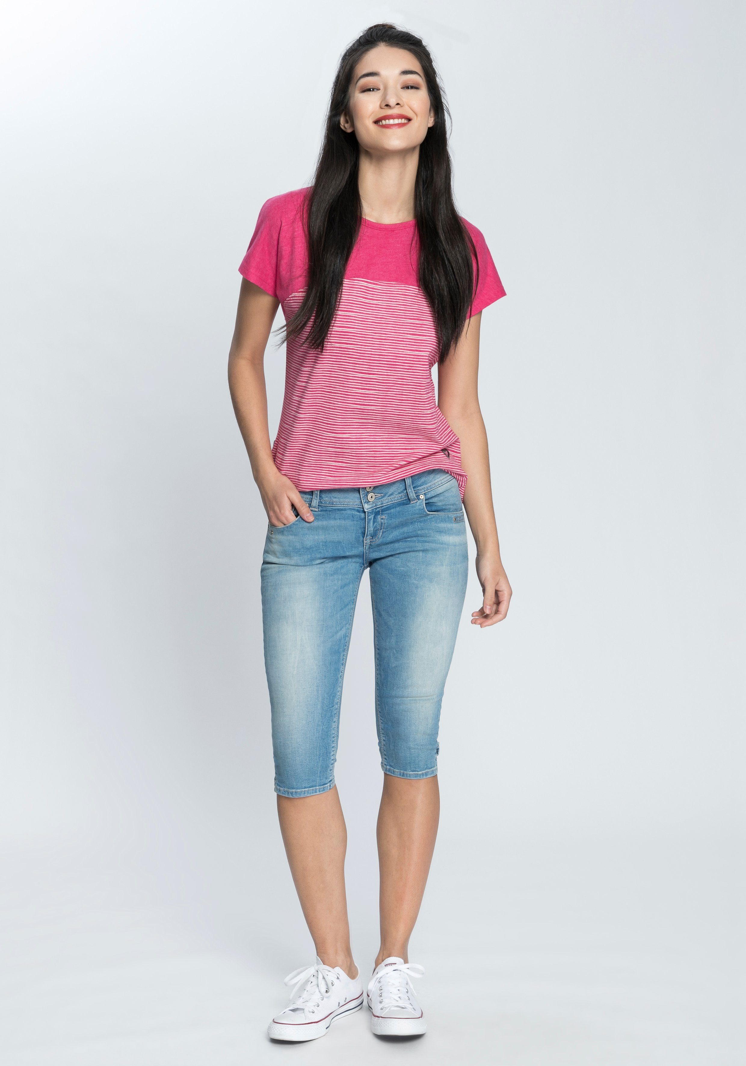 T-Shirt Musterprints Kickin Longshirt stripes Streifen-oder Alife & mit fuchsia trendy