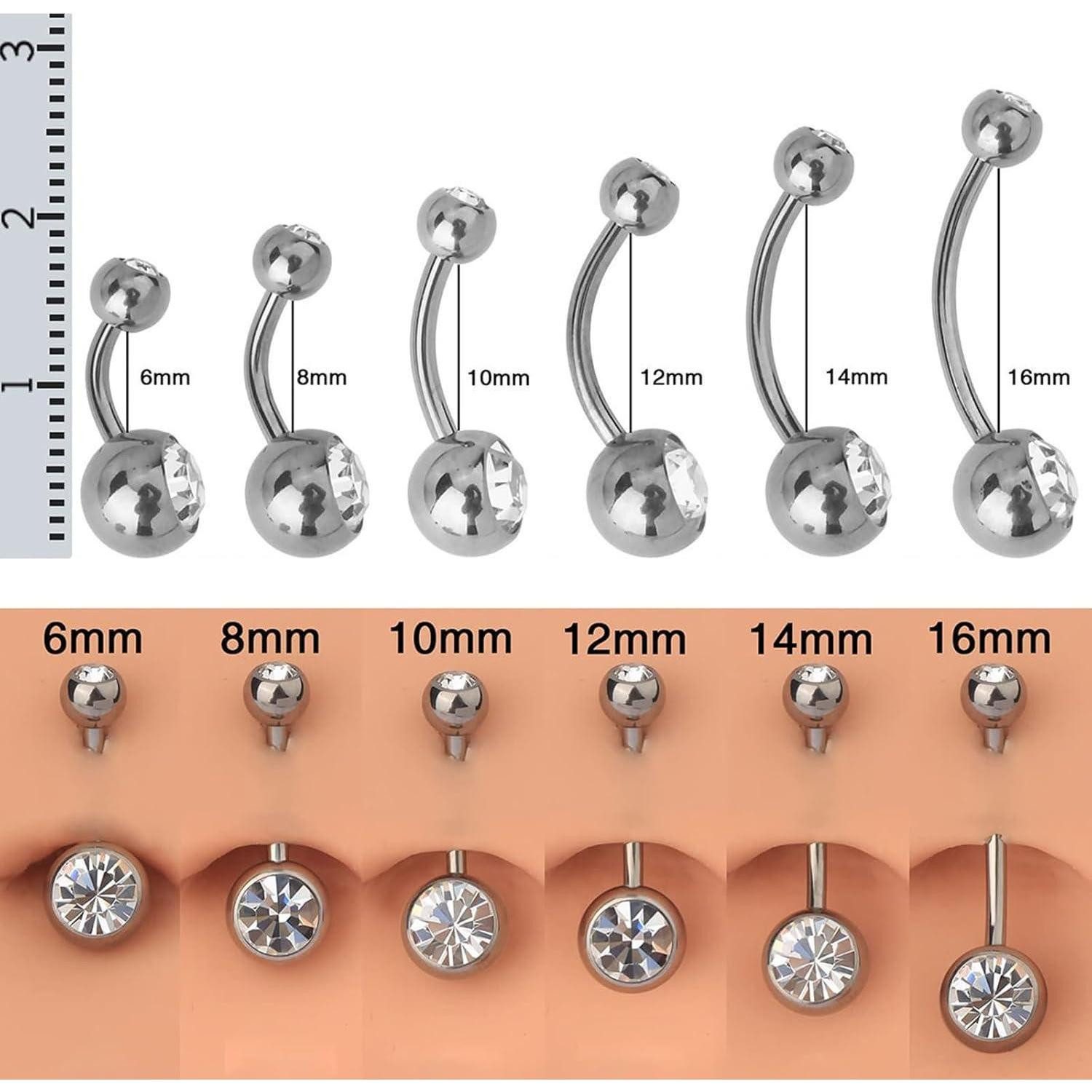 FunZing Bauchnabelpiercing Bauchnabelpiercing Titan Silber 16mm Stablänge 1 Stück 14G CZ