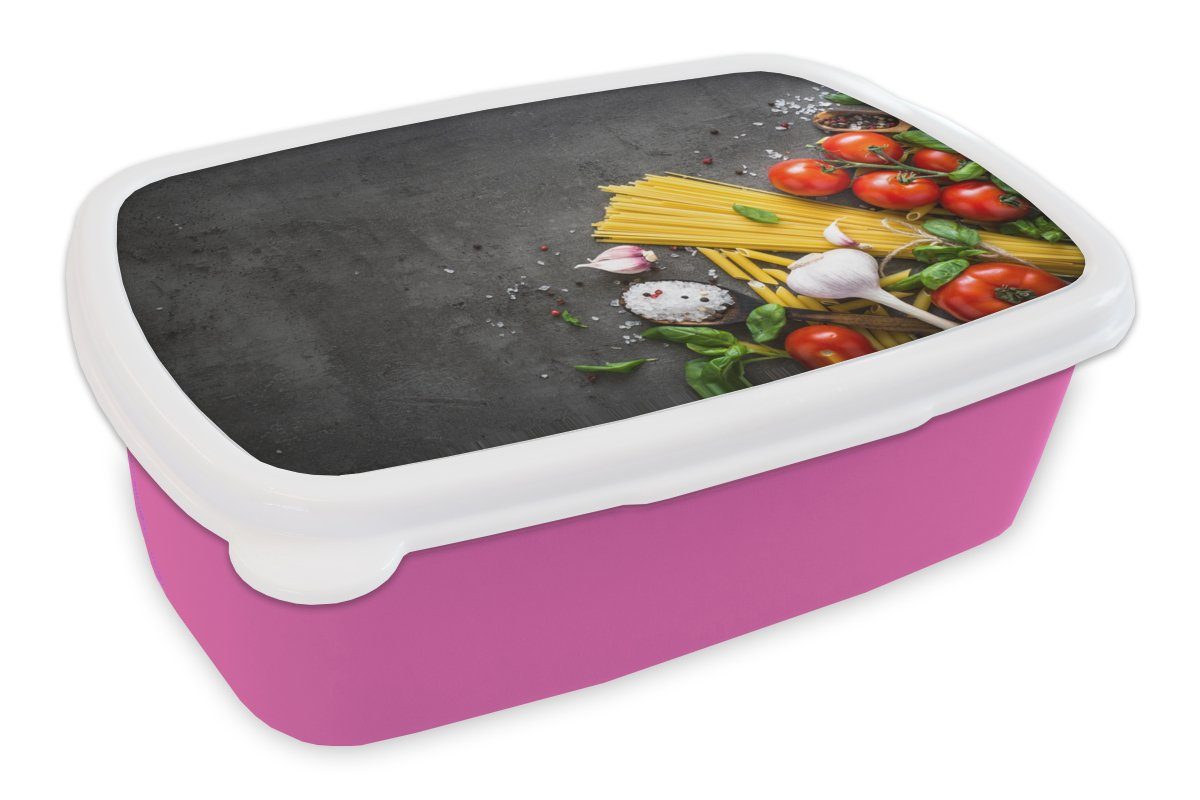 Brotbox rosa - MuchoWow Tomate Kräuter (2-tlg), Mädchen, Kinder, - Kunststoff, für - Brotdose Lunchbox Rustikal, - Gewürze Erwachsene, Snackbox, Nudeln Kunststoff