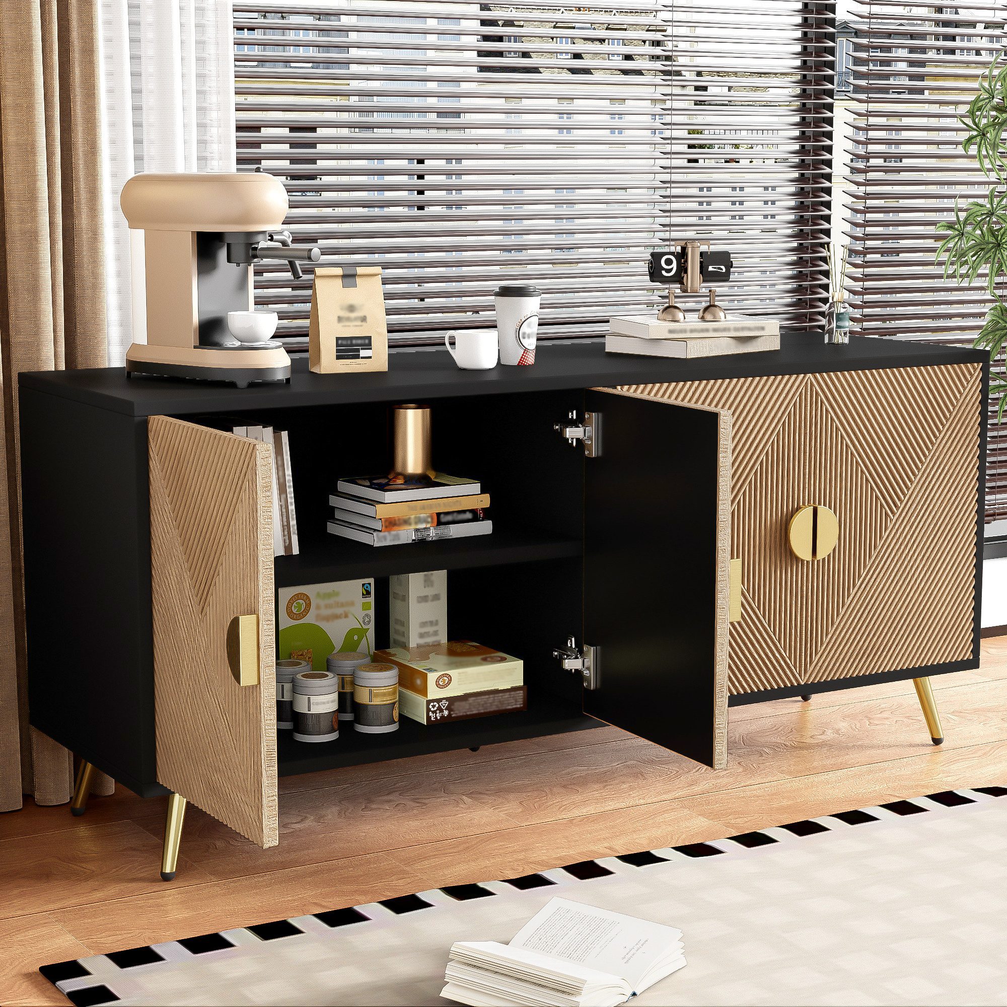 Furnishings Home Stauraumschrank Aufbewahrungs Schlichtes Design Vier Türen günstig online kaufen
