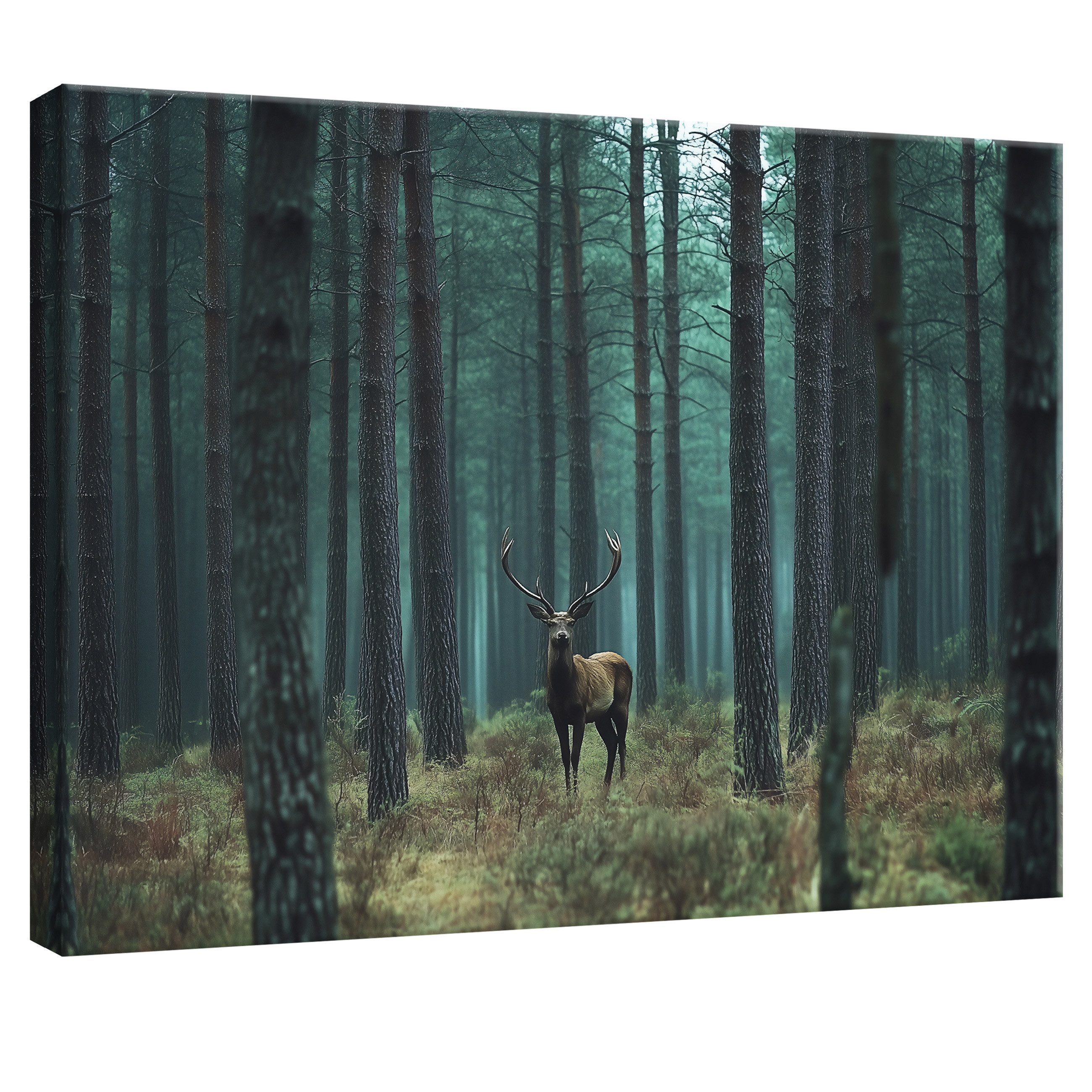 Wallarena Leinwandbild Wald Hirsche Natur Landschaft Wandbilder XXL Wand De günstig online kaufen