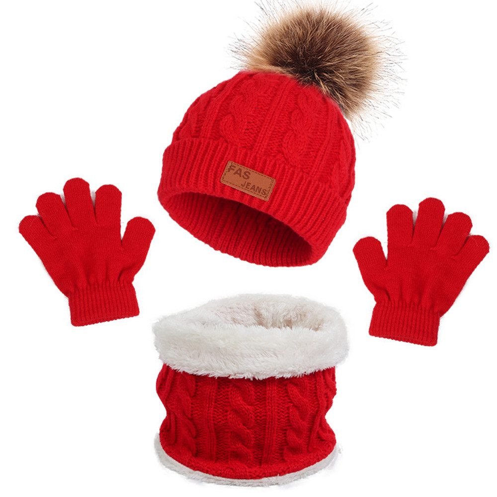 Coonoor Filzhut Kinder Strickmütze Winter Warme Schal Handschuhe Set für Kinder 1-5 Jahre