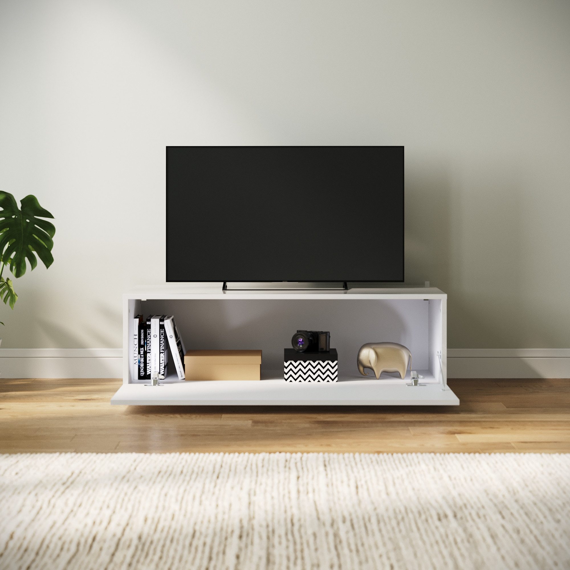 SONNI Lowboard Lowboard TV Hängend Weiß/ Schwarz TV Schrank in Wohnzimmer ( günstig online kaufen