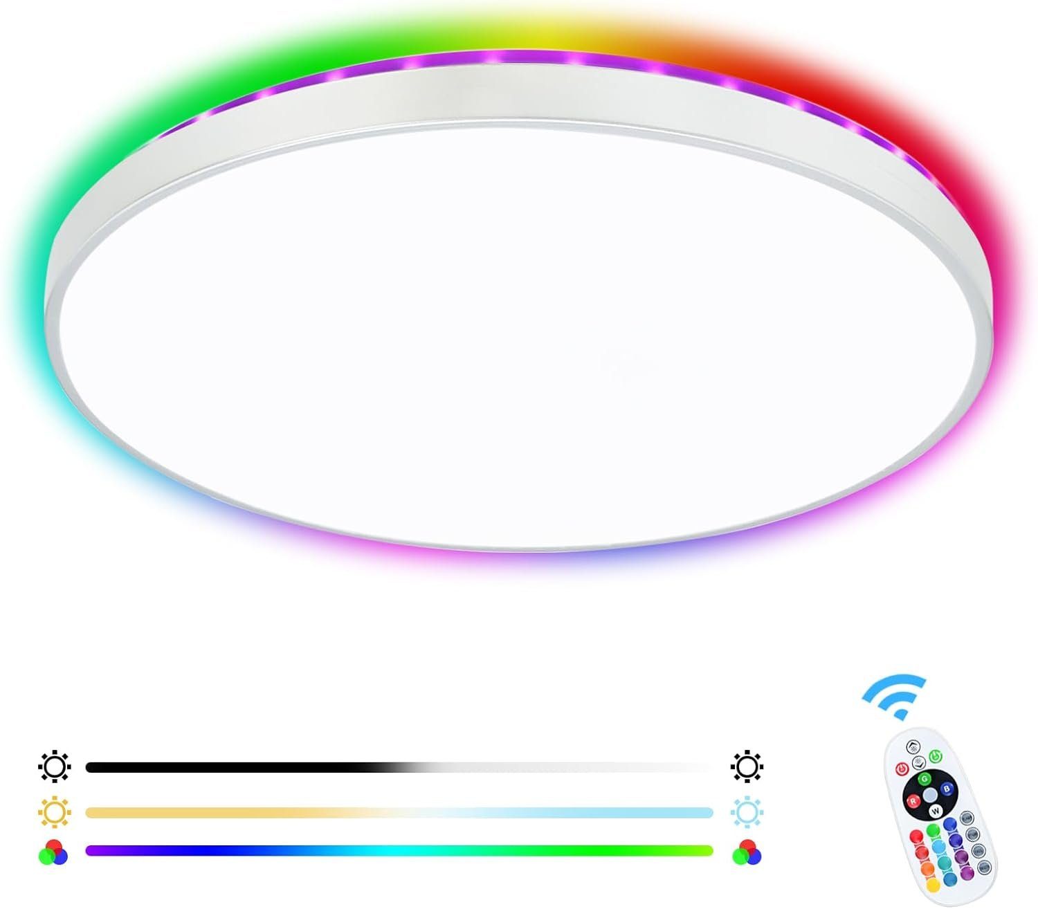 integriert, Deckenleuchte, LED fest Farbwechsel, Fernbedienung Diyarts mit LED Farbtemperatur, dimmbar, & Wunsch, RGB-Beleuchtung nach