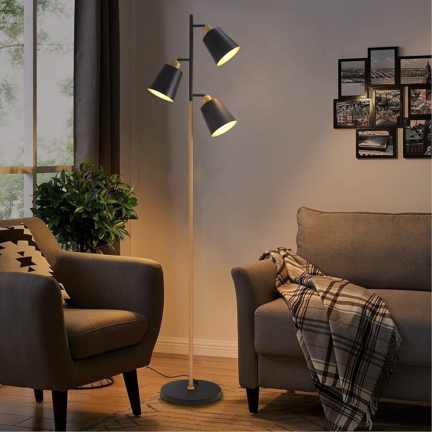 ZMH Stehlampe Kaffeetasse-Förmige Modern Wohnzimmer 3 E27 Schwarz Flammig schwenkbar