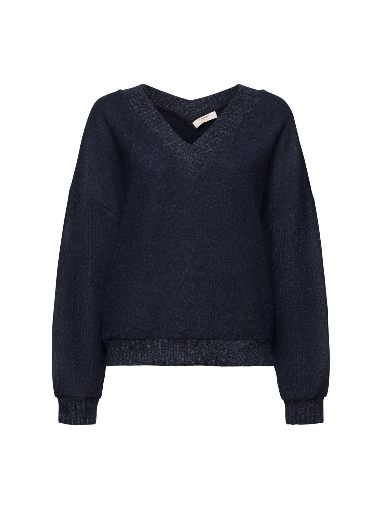 Esprit Sweatshirt V-Ausschnitt-Pullover aus gebürstetem Strick (1-tlg) NAVY